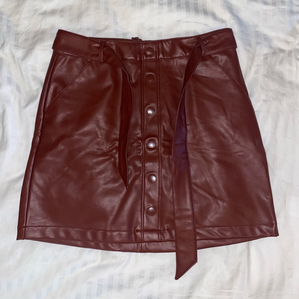 Vegan Leather Belted Mini Skirt